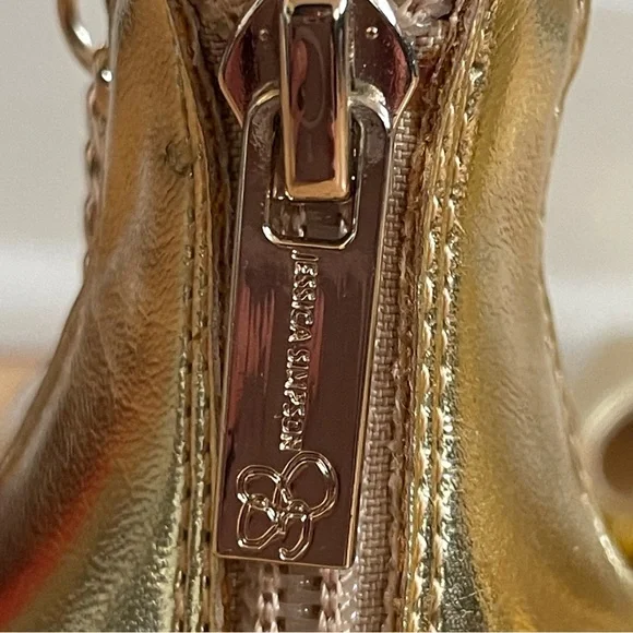 Jessica Simpson Women's Sylan Gold Metallic Square Heels, Chain Straps, Cutout - Picture 11 of 11